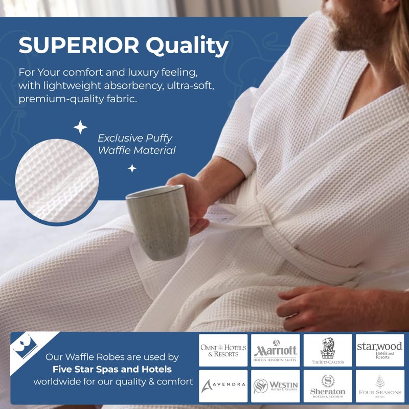 MONARCH Square Waffle Spa Kimono Robe for Men or Women â€“ Soft Lightweight Textured Fabric with Classic Kimono Design, Generously Sized Hotel & Spa Robe with Pockets â€“ Machine Washable (Large, White) - Image 3